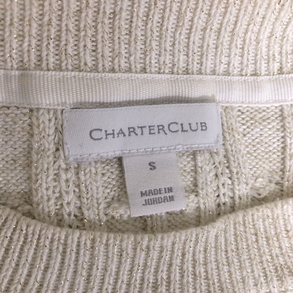 EUC Charter Club Small Sparkly Cream Cable Knit Sweater - Picture 9 of 13